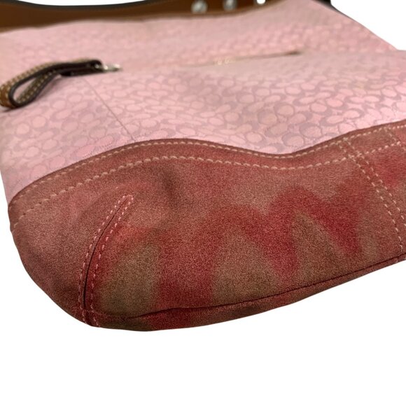 COACH F10944 Signature Logo Jacquard Suede Pink Shoulder Crossbody Bag + Tag - Picture 5 of 13